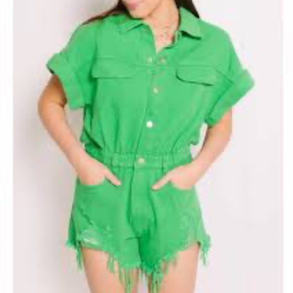 idem ditto Pants - Stylish Green Distressed Women's Romper